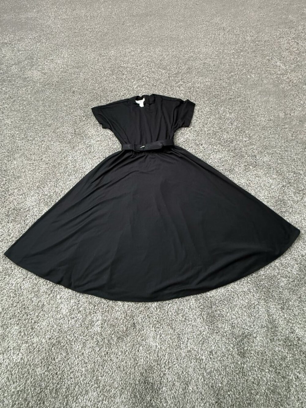 Rhodes Collections Black Belted Midi Flare Dress Witchy Goth Size 6